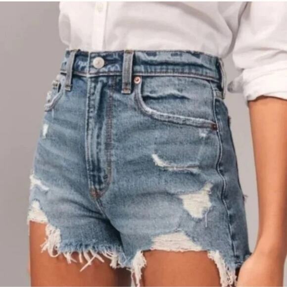 ABERCROMBIE & FITCH The Mom Short High Rise Distressed Festival Plus Size 36/22 - Picture 9 of 10